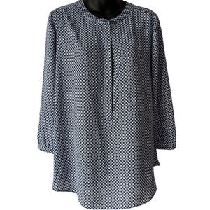 NYDJ Pin Tuck Blouse Size L Blue and White